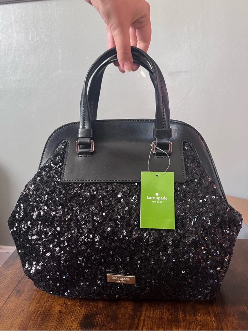 kate spade Black Sequin Top-Handle Scotty ribs road sequin bag